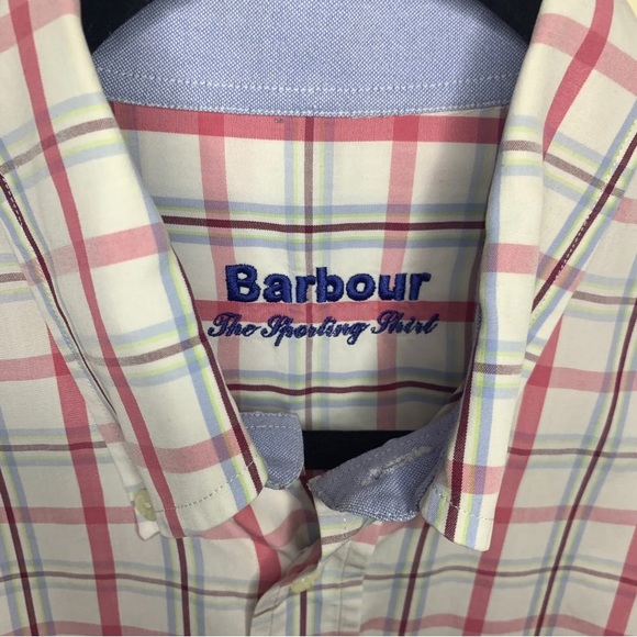 Barbour Men’s Size Medium The Sporting Shirt Short Sleeve Lightweight Plaid Blue - Picture 4 of 7